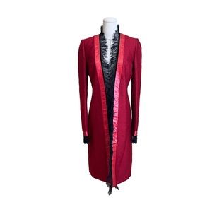 Rare Vintage 90s Richard Tyler Couture Red Snake Velvet Wool Lace Coat